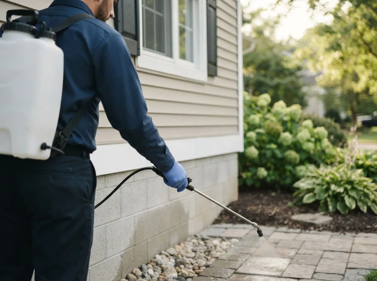 Pest control technician inspecting a home in Lake Grove, NY